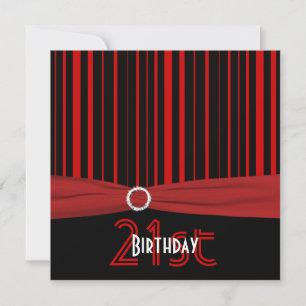 PRINTED RIBBON Red and Black Stripe 21st Birthday Invitation