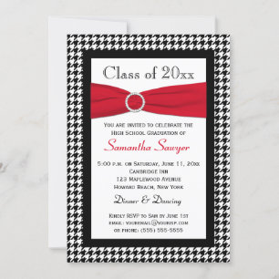 PRINTED RIBBON Red Black White Graduation Invite