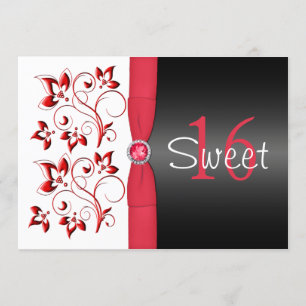 PRINTED RIBBON Red, Black, White Sweet 16 Invite