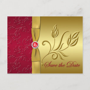 PRINTED RIBBON Red, Gold Save the Date Card