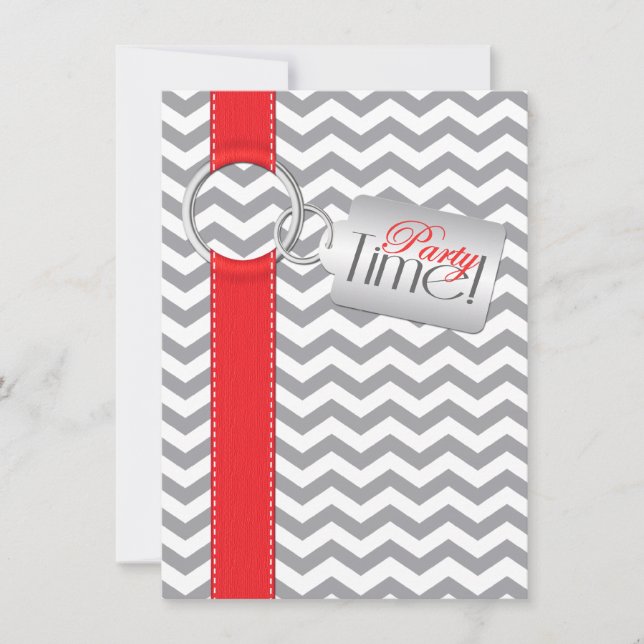 PRINTED RIBBON Red Grey White 21st Birthday Party Invitation (Front)