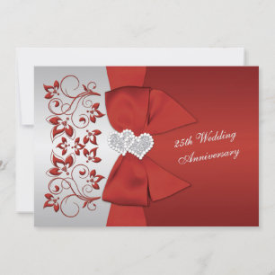 PRINTED RIBBON Red, Silver Floral 25th Anniversary Invitation