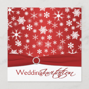 PRINTED RIBBON Red White Snowflakes Wedding Invite