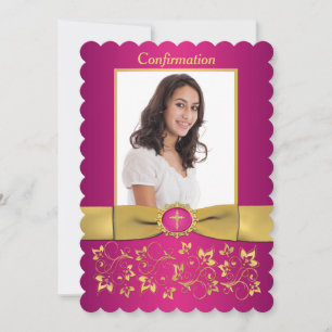 PRINTED RIBBON Scallop Edged Confirmation Photo Invitation