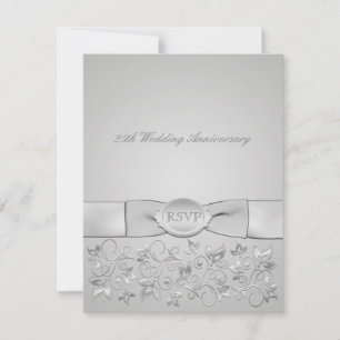 PRINTED RIBBON Silver Grey Floral RSVP Card