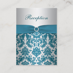 PRINTED RIBBON Silver, Teal Damask Enclosure Card