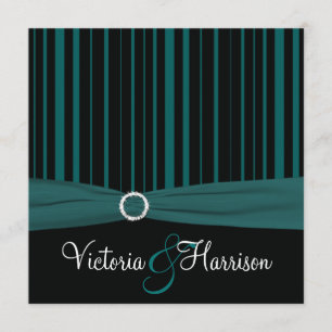PRINTED RIBBON Teal, Black Striped Wedding Invite