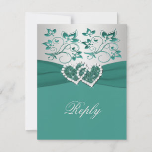 PRINTED RIBBON Teal, Silver Floral Reply Card