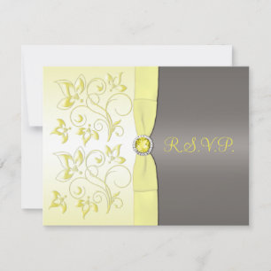 PRINTED RIBBON Yellow, Grey Floral RSVP Card