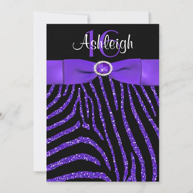 PRINTED RIBBON Zebra 16th Birthday Invitation (Front)