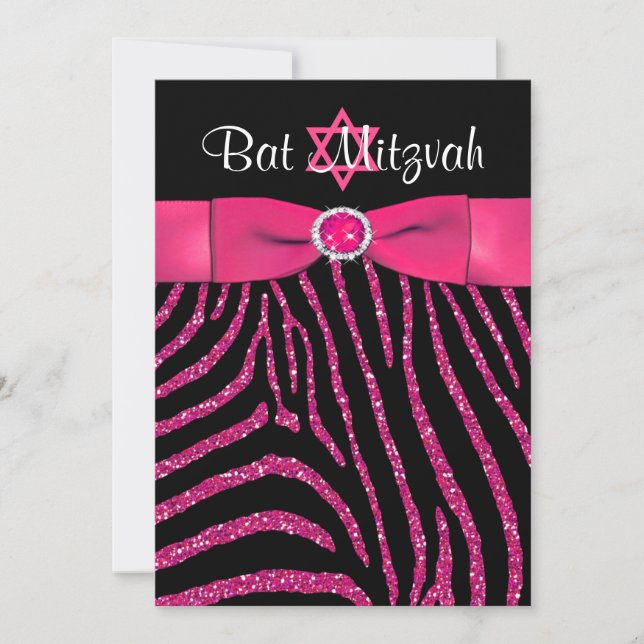 PRINTED RIBBON Zebra Glitter Bat Mitzvah Invite (Front)
