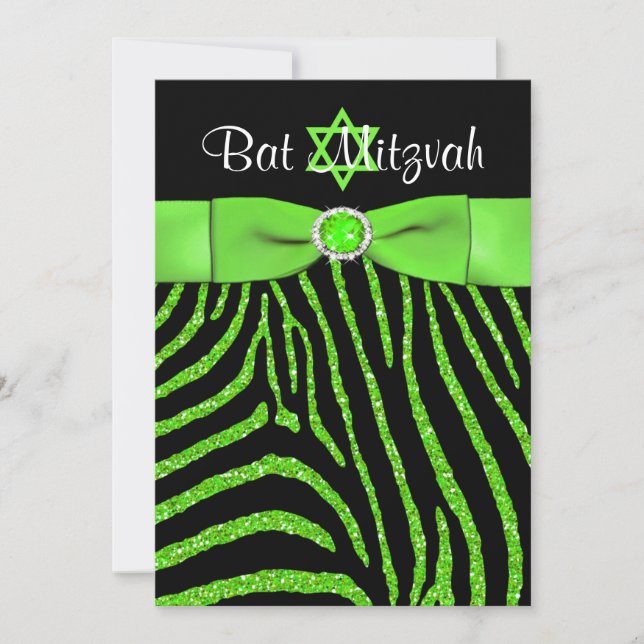 PRINTED RIBBON Zebra Glitter Bat Mitzvah Invite 2 (Front)