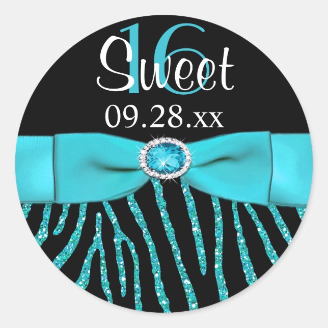 PRINTED RIBBON Zebra Sweet 16 Favour Sticker (Front)