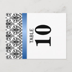 Printed Royal Blue Ribbon Damask Table Number Postcard