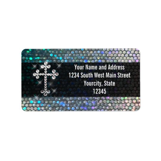 Printed Silver Bling Cross Address Label
