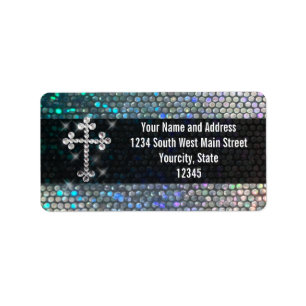 Printed Silver Bling Cross Label