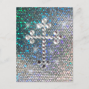 Printed Silver Bling Cross Postcard