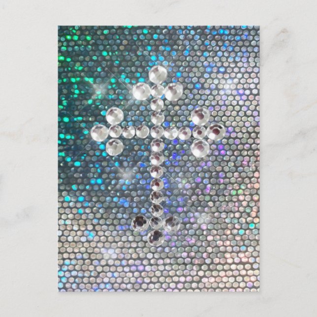 Printed Silver Bling Cross Postcard (Front)