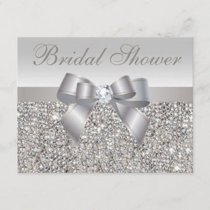 Printed Silver Sequins Bow & Diamond Bridal Shower Invitation
