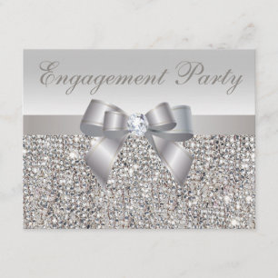 Printed Silver Sequins, Bow & Diamond Engagement Invitation