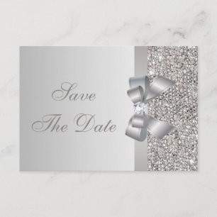 Printed Silver Sequins Bow & Diamond Save the Date