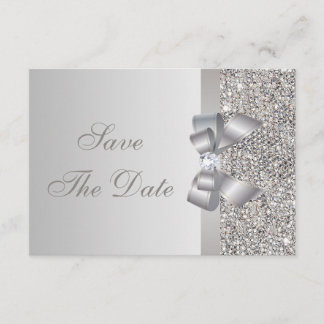 Printed Silver Sequins Bow & Diamond Save the Date
