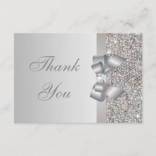Printed Silver Sequins, Bow & Diamond Thank You