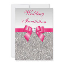 Printed Silver Sequins Hot Pink Bow Wedding