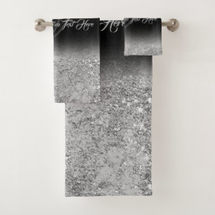 Printed sparkle effect Bling Silver Glam black Bath Towel Set