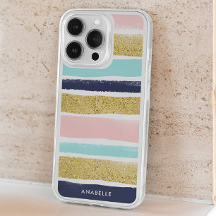 Printed Watercolor and Gold Stripes Personalised