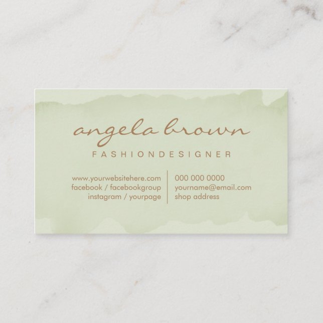 Printed Watercolor Texture Green Business Card (Back)