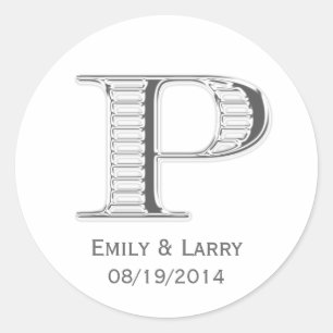Printed white chrome monogram P wedding favour Classic Round Sticker
