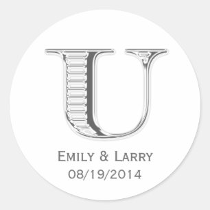Printed white chrome monogram U wedding favour Classic Round Sticker