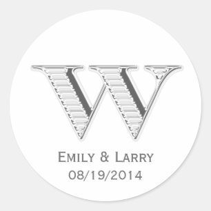 Printed white chrome monogram W wedding favour Classic Round Sticker