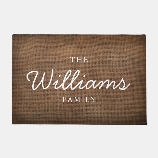 Printed Woven Texture Family Name Welcome Doormat (Front)