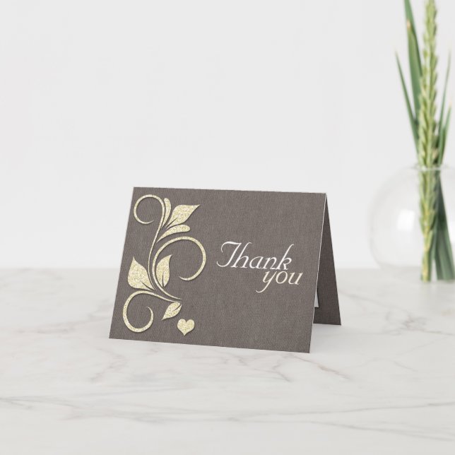 Printed Yellow Glitter Rustic Thank You Cards (Front)