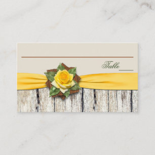 PRINTED Yellow Rose, Ribbon, Burlap Place Card