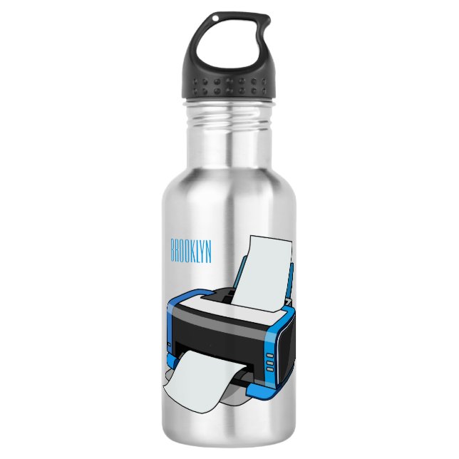 Printer cartoon illustration 532 ml water bottle (Front)