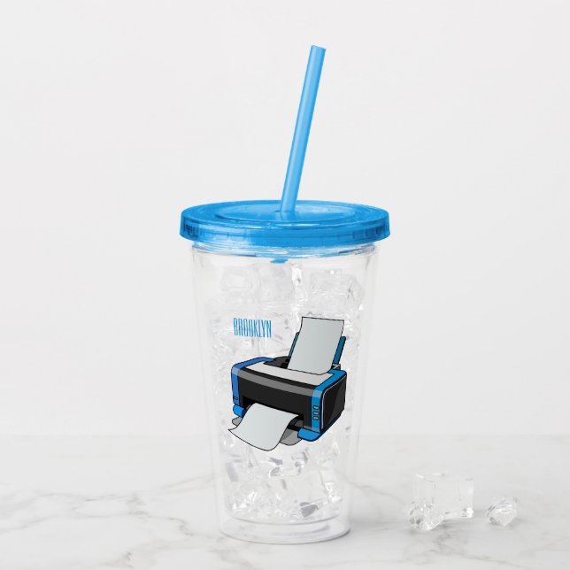 Printer cartoon illustration acrylic tumbler (Back Ice)