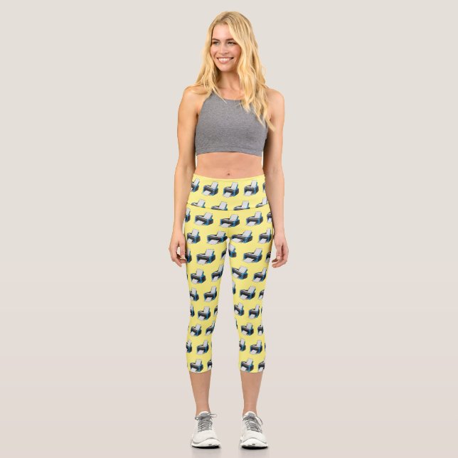 Printer cartoon illustration capri leggings (Front)