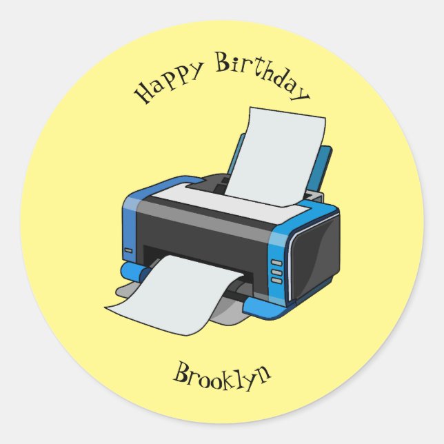 Printer cartoon illustration classic round sticker (Front)