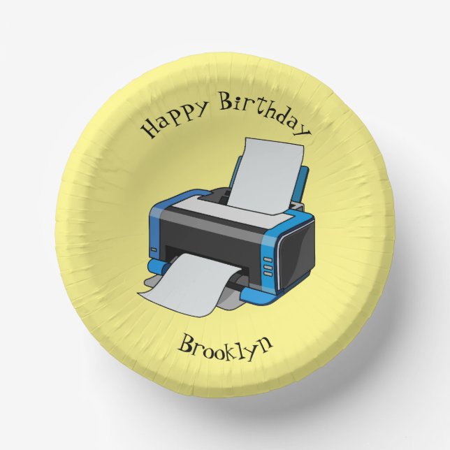 Printer cartoon illustration paper plate (Front)