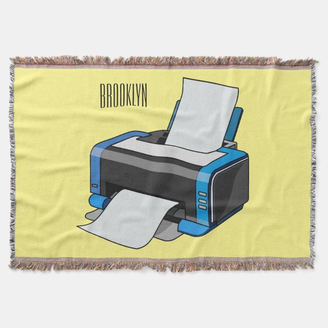 Printer cartoon illustration throw blanket (Front)