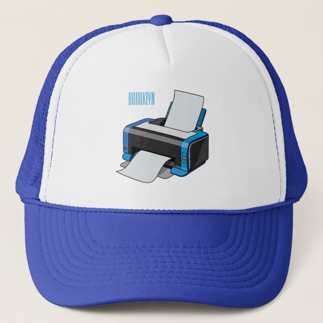Printer cartoon illustration trucker hat (Front)