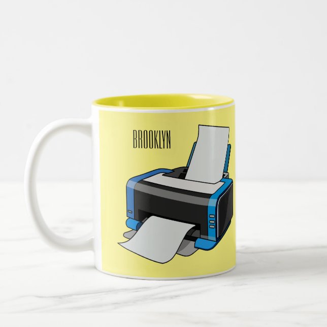 Printer cartoon illustration Two-Tone coffee mug (Left)