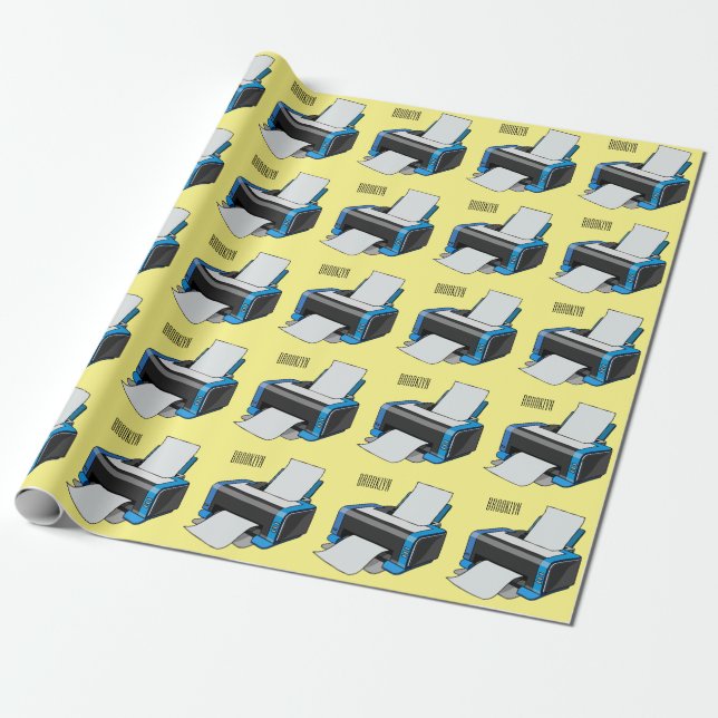 Printer cartoon illustration wrapping paper (Unrolled)