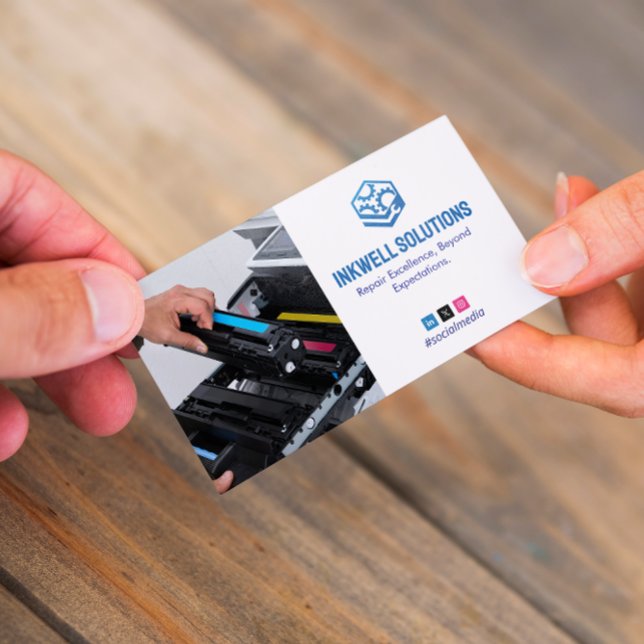 Printer Repair Business | Simple White Photo Business Card (Creator Uploaded)