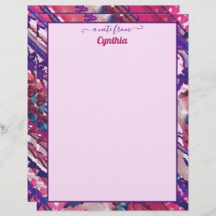 Printer-Sized Purple & Pink Abstract Watercolor Custom Letterhead