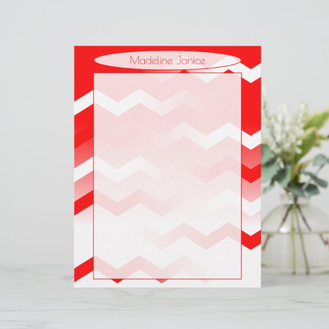 Printer-Sized Red and White Chevron Stationery Custom Letterhead (Standing Front)