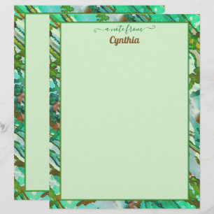 Printer-Sized Two-Sided Green Watercolor Abstract Custom Letterhead